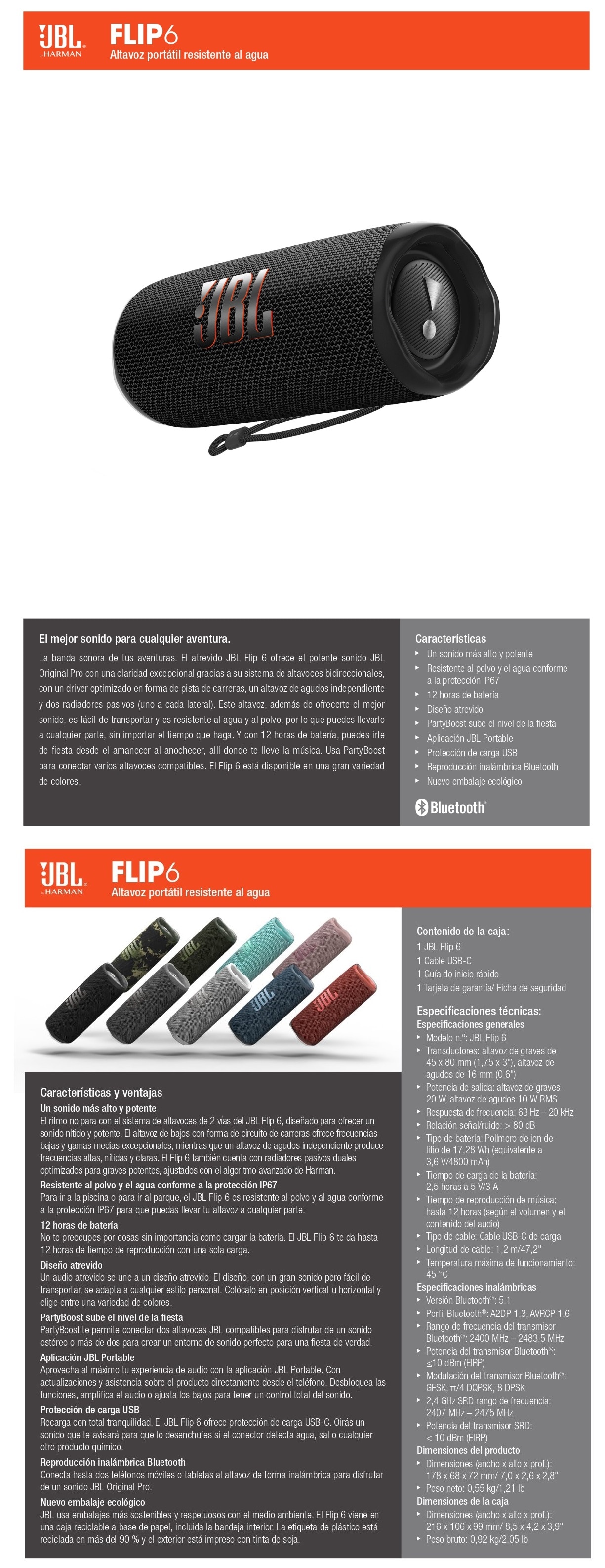 Parlante Bluetooth Portátil JBL Flip 6 Gris